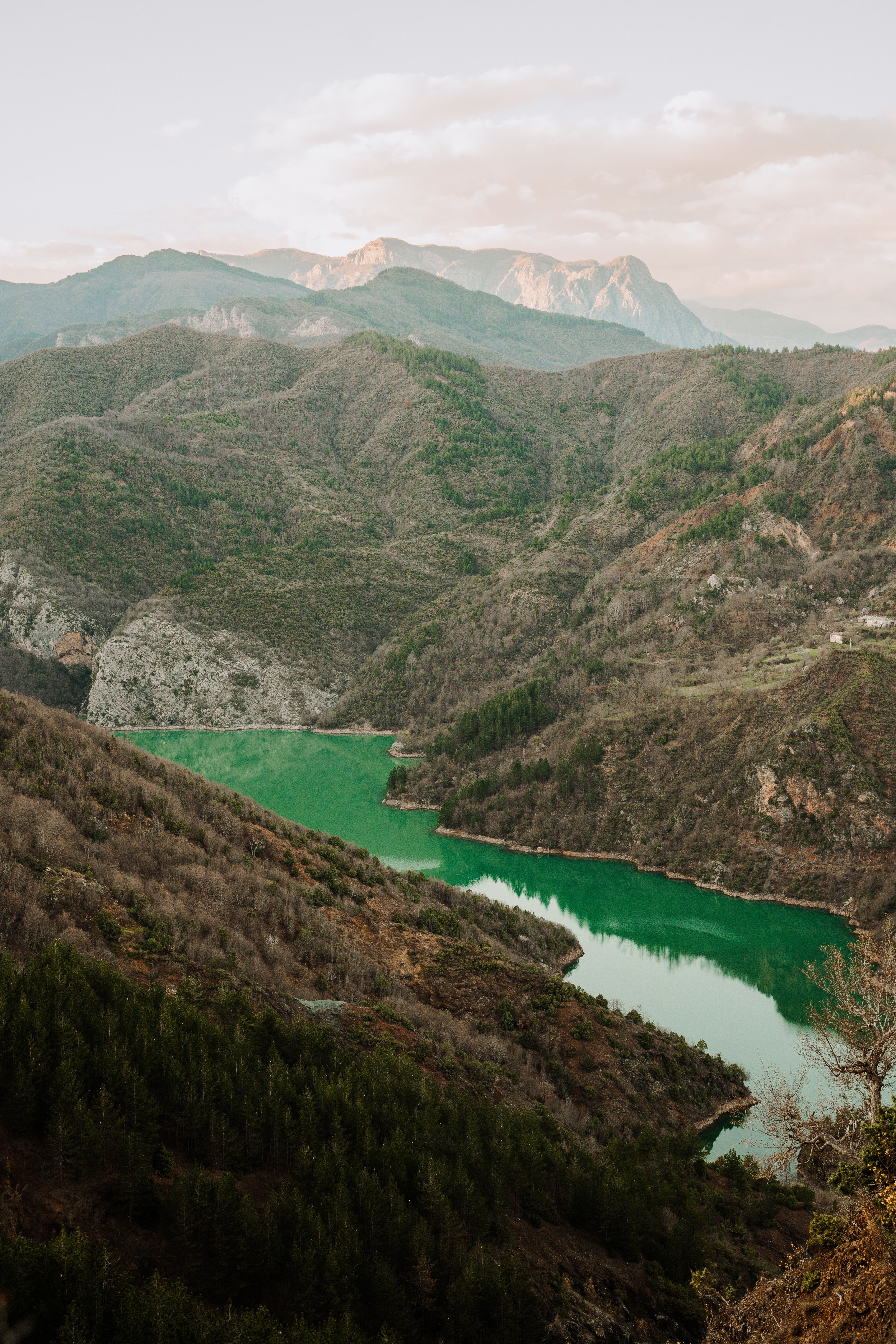 Stone village nestled in the Albanian northern mountains